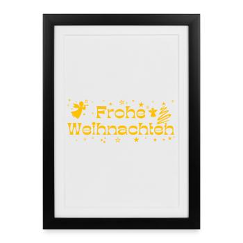 Frohe Weihnachten gelber Text mit Sternen Engeln - Gerahmtes Poster (27 × 37 cm) - Schwarz - Vorne