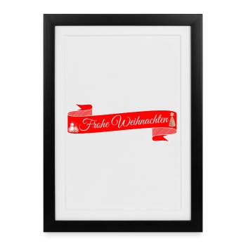 Frohe Weihnachten weißer Text auf rotem Band - Gerahmtes Poster (27 × 37 cm) - Schwarz - Vorne