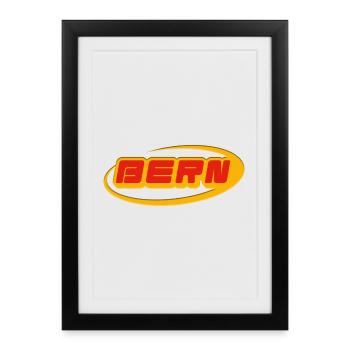 Lettrage de Berne avec courbe jaune - Affiche encadrée (27 × 37 cm) - noir - Devant