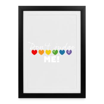 Rainbow heart don't judge me white - Framed poster (27 × 37 cm) - black - Front