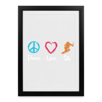 Peace Love Ski - Affiche encadrée (27 × 37 cm) - noir - Devant