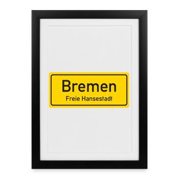 Panneau toponymique Brême Allemagne - Affiche encadrée (27 × 37 cm) - noir - Devant