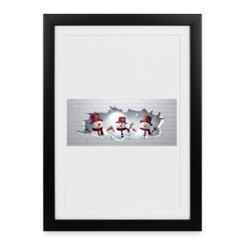 Bonhomme de neige 3D - Affiche encadrée (27 × 37 cm) - noir - Devant