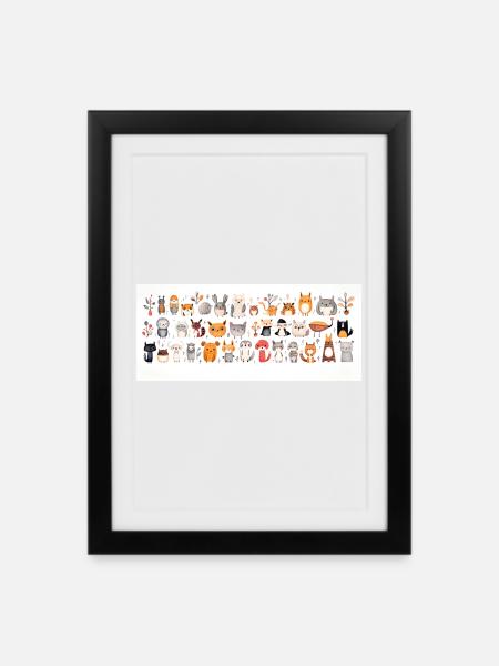 Mignons petits animaux - Affiche encadrée (27 × 37 cm) - noir