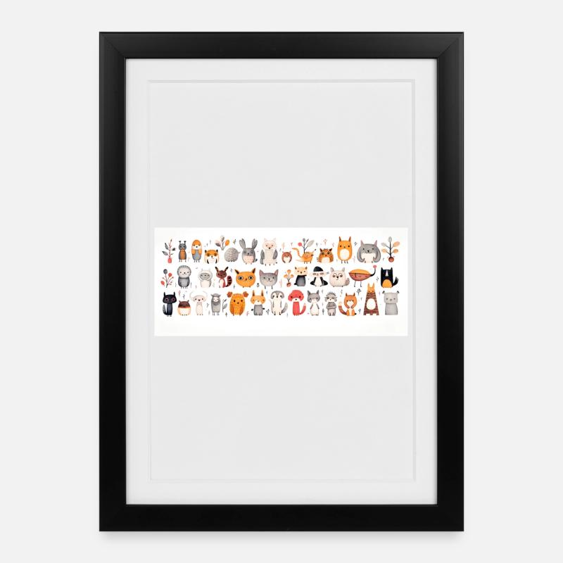 Cute little animals - Framed poster (27 × 37 cm) - black
