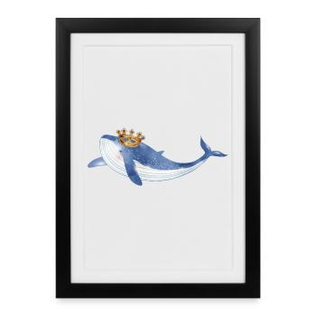 leuchtend blauer Wal Fisch mit goldener Krone - Gerahmtes Poster (27 × 37 cm) - Schwarz - Vorne
