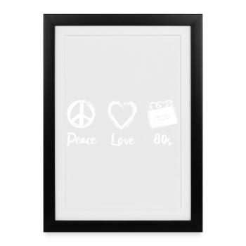 Frieden Liebe 80er Jahre - Gerahmtes Poster (27 × 37 cm) - Schwarz - Vorne
