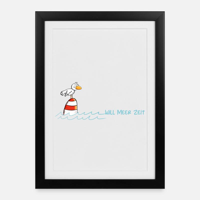 Drollige Möwe Will Meer Zeit - Gerahmtes Poster (27 × 37 cm) - Schwarz