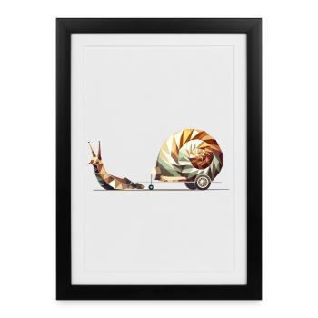 Snail with caravan – Slow Travel as art - Framed poster (27 × 37 cm) - black - Front