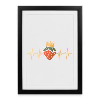 Roi des fraises avec battement de cœur dans le style dessin animé - Affiche encadrée (27 × 37 cm) - noir - Devant
