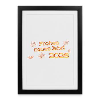 Texte décoratif rouge doré « Bonne année 2026 » - Affiche encadrée (27 × 37 cm) - noir - Devant