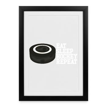 Mangez, dormez, hockey, répétez le hockey masculin - Affiche encadrée (27 × 37 cm) - noir - Devant