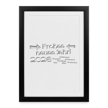 Frohes neues Jahr 2026 Neujahrswünsche helle Farbe - Gerahmtes Poster (27 × 37 cm) - Schwarz - Vorne