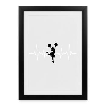 ECG du battement cardiaque des pom-pom girls - Ligne de vie des pom-pom girls - Affiche encadrée (27 × 37 cm) - noir - Devant