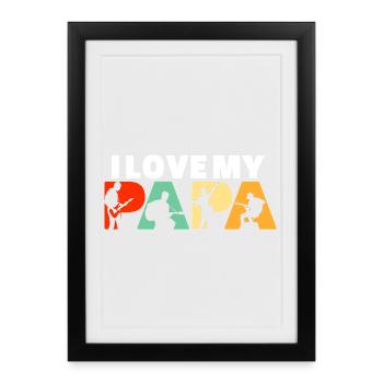 J’aime mon papa guitariste musicien - Affiche encadrée (27 × 37 cm) - noir - Devant