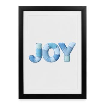 Blue Patchwork Joy Lettering - Framed poster (27 × 37 cm) - black - Front