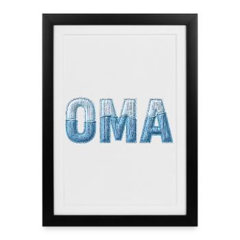 Tendance en patchwork en lettres en denim de grand-mère - Affiche encadrée (27 × 37 cm) - noir - Devant