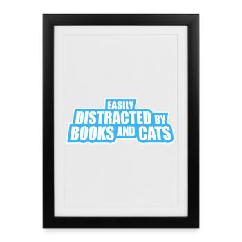 Facilement distrait par les livres et le livre des chats - Affiche encadrée (27 × 37 cm) - noir - Devant