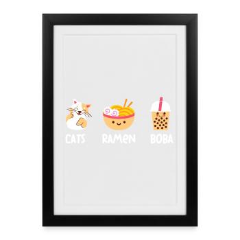 T-shirt Cat Ramyun Boba Collage - Affiche encadrée (27 × 37 cm) - noir - Devant