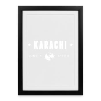Karachi Pakistan Coordinates Planet Earth White - Framed poster (27 × 37 cm) - black - Front