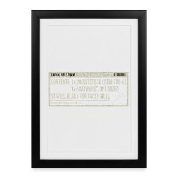 Vintage Etikett Bratwurst Humor - Gerahmtes Poster (27 × 37 cm) - Schwarz - Vorne