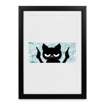 Cat with guns - Framed poster (27 × 37 cm) - black - Front