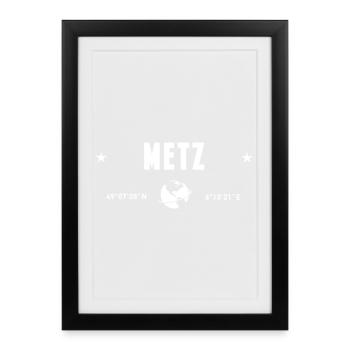 Metz France White GPS Coordinates - Framed poster (27 × 37 cm) - black - Front