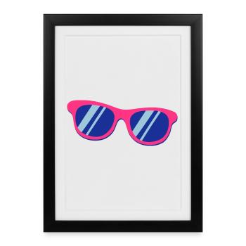 Lunettes de soleil roses, bleu, Pop Art rétro - Affiche encadrée (27 × 37 cm) - noir - Devant