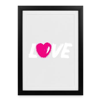 Amour Coeur Coeur Écriture Blanche Pinceau - Affiche encadrée (27 × 37 cm) - noir - Devant