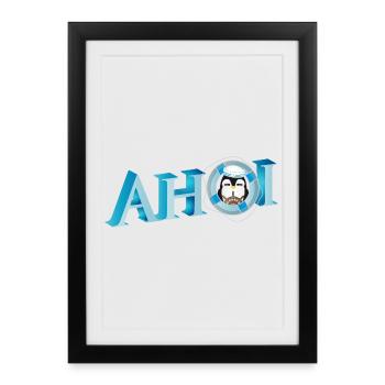Salutation de marin avec lettrage Ahoi avec un marin pingouin - Affiche encadrée (27 × 37 cm) - noir - Devant