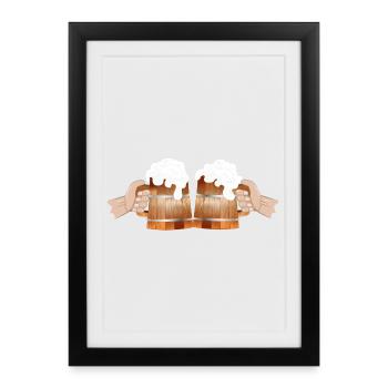 two filled beer mugs To toast Cheers - Framed poster (27 × 37 cm) - black - Front