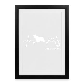 Cocker Spaniel Heartbeat Pulse ECG Cadeau pour chien - Affiche encadrée (27 × 37 cm) - noir - Devant