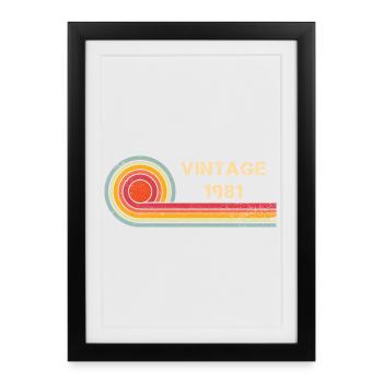 Design rétro vintage pour anniversaire de 1981 - Affiche encadrée (27 × 37 cm) - noir - Devant