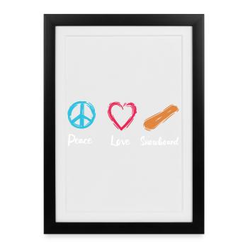 Peace Love Snowboard - Affiche encadrée (27 × 37 cm) - noir - Devant