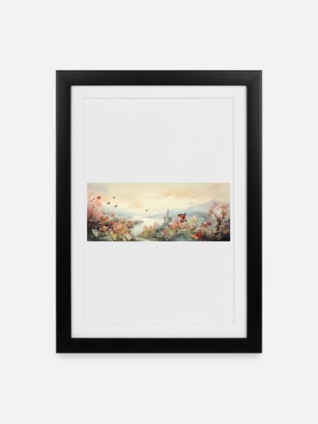 Landschaft mit Schmetterling - Gerahmtes Poster (27 × 37 cm) - Schwarz