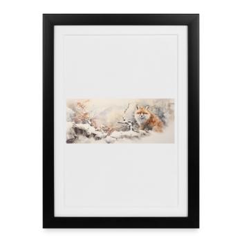 Mignon petit renard - Affiche encadrée (27 × 37 cm) - noir - Devant