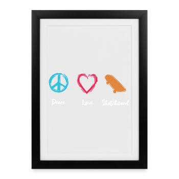 Peace Love Skateboard - Framed poster (27 × 37 cm) - black - Front