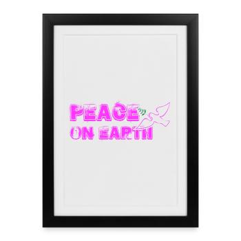 Paix sur Terre avec Oiseau rose - Affiche encadrée (27 × 37 cm) - noir - Devant