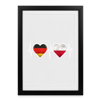 Allemagne Pologne Battement de cœur - Affiche encadrée (27 × 37 cm) - noir - Devant