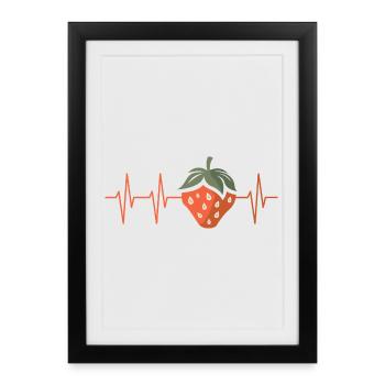 Fraise avec battement de cœur dans le style bande dessinée - Affiche encadrée (27 × 37 cm) - noir - Devant