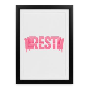 Rest Typography Sofa Pink Design - Framed poster (27 × 37 cm) - black - Front