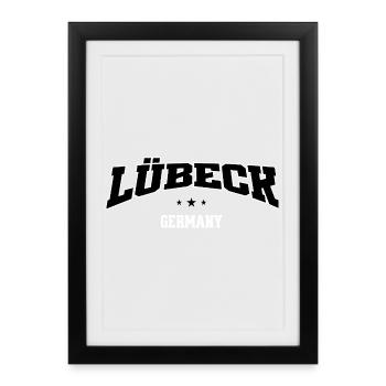 Lübeck, Allemagne, City Design Classic College - Affiche encadrée (27 × 37 cm) - noir - Devant