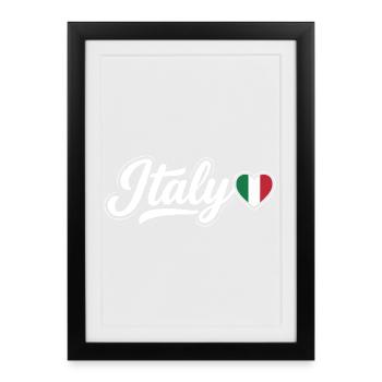 Scénario italien avec cœur de drapeau Fan patriotique - Affiche encadrée (27 × 37 cm) - noir - Devant