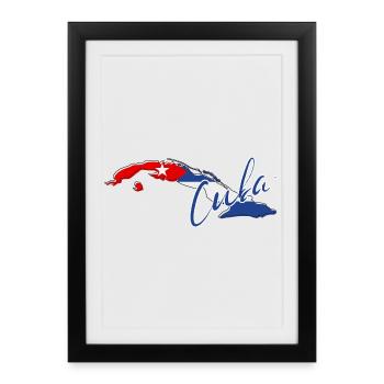 Carte avec le drapeau de Cuba, j’adore Cuba - Affiche encadrée (27 × 37 cm) - noir - Devant