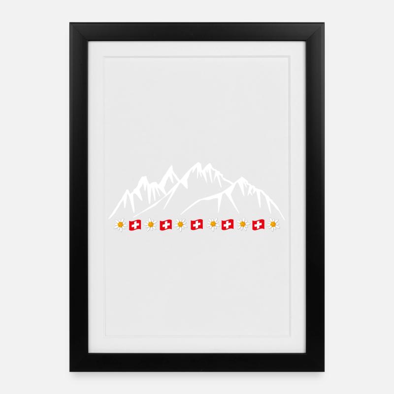 Schweiz, Urlaub, Alpen, Gletscher mit Edelweiss - Gerahmtes Poster (27 × 37 cm) - Schwarz