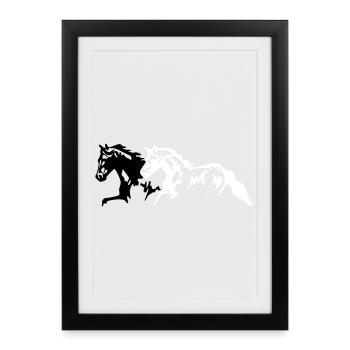 Chevaux étalon - jument - poulain - Affiche encadrée (27 × 37 cm) - noir - Devant