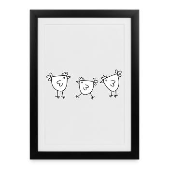 3 chickens hens feathered cattle - Framed poster (27 × 37 cm) - black - Front