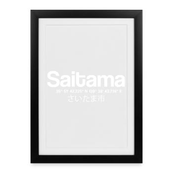 Saitama Japon Typographie avec coordonnées - Affiche encadrée (27 × 37 cm) - noir - Devant