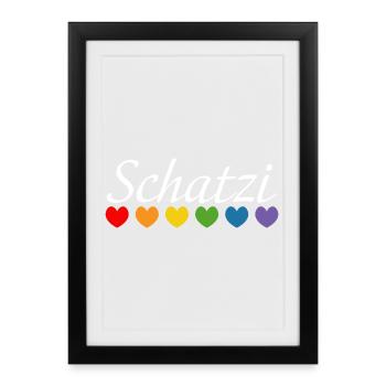 Regenbogenherz Schatzi LGBT lgbtqi queer - Gerahmtes Poster (27 × 37 cm) - Schwarz - Vorne
