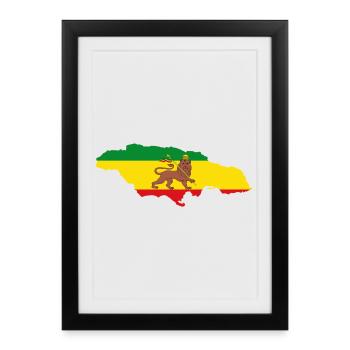Lion de Juda Jamaïque Rasta Flag Carte de la Jamaïque - Affiche encadrée (27 × 37 cm) - noir - Devant